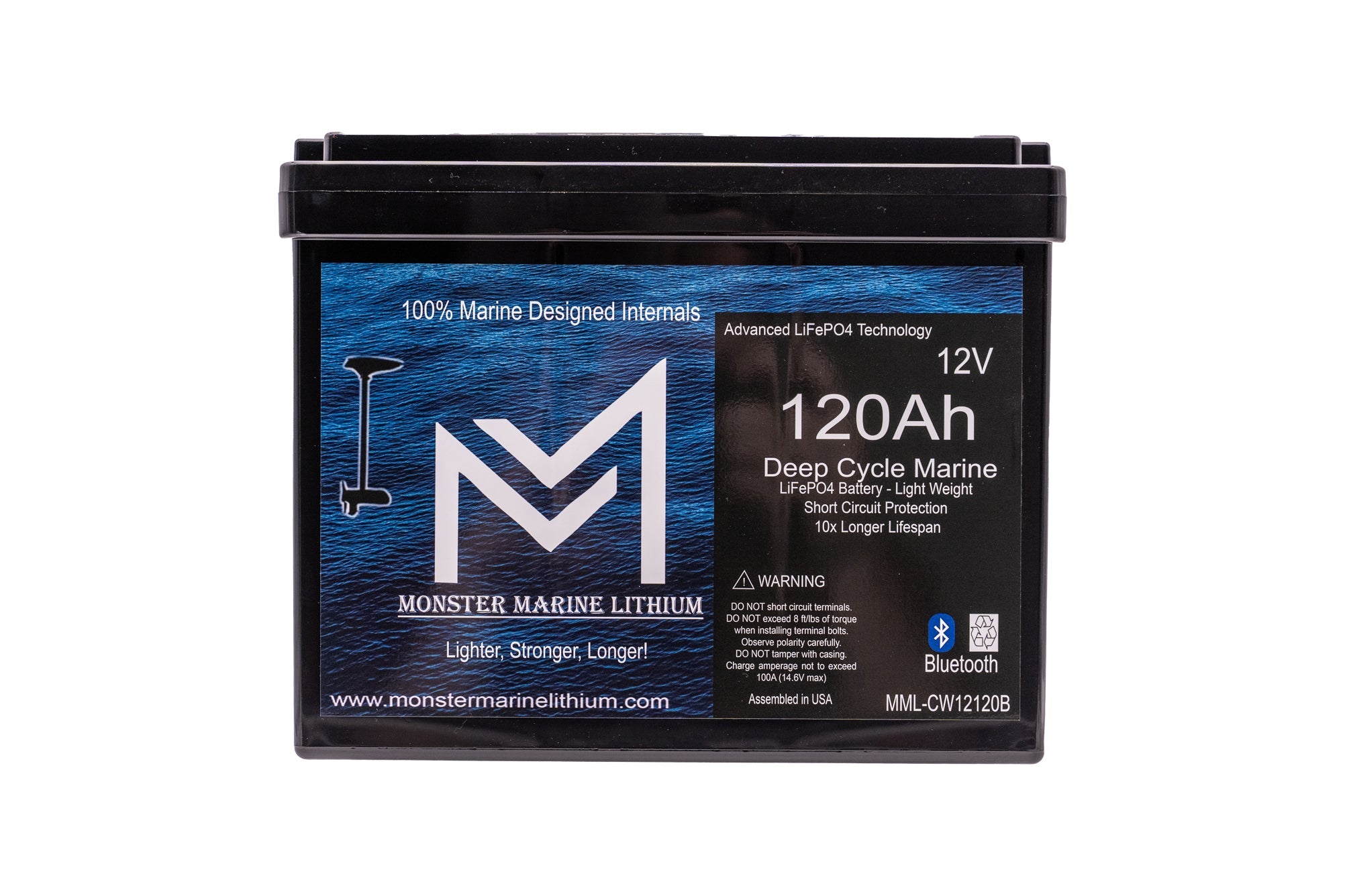 12V 120Ah Slim Bluetooth Lithium Deep Cycle Marine Battery MML-12120SB (w/ bluetooth)