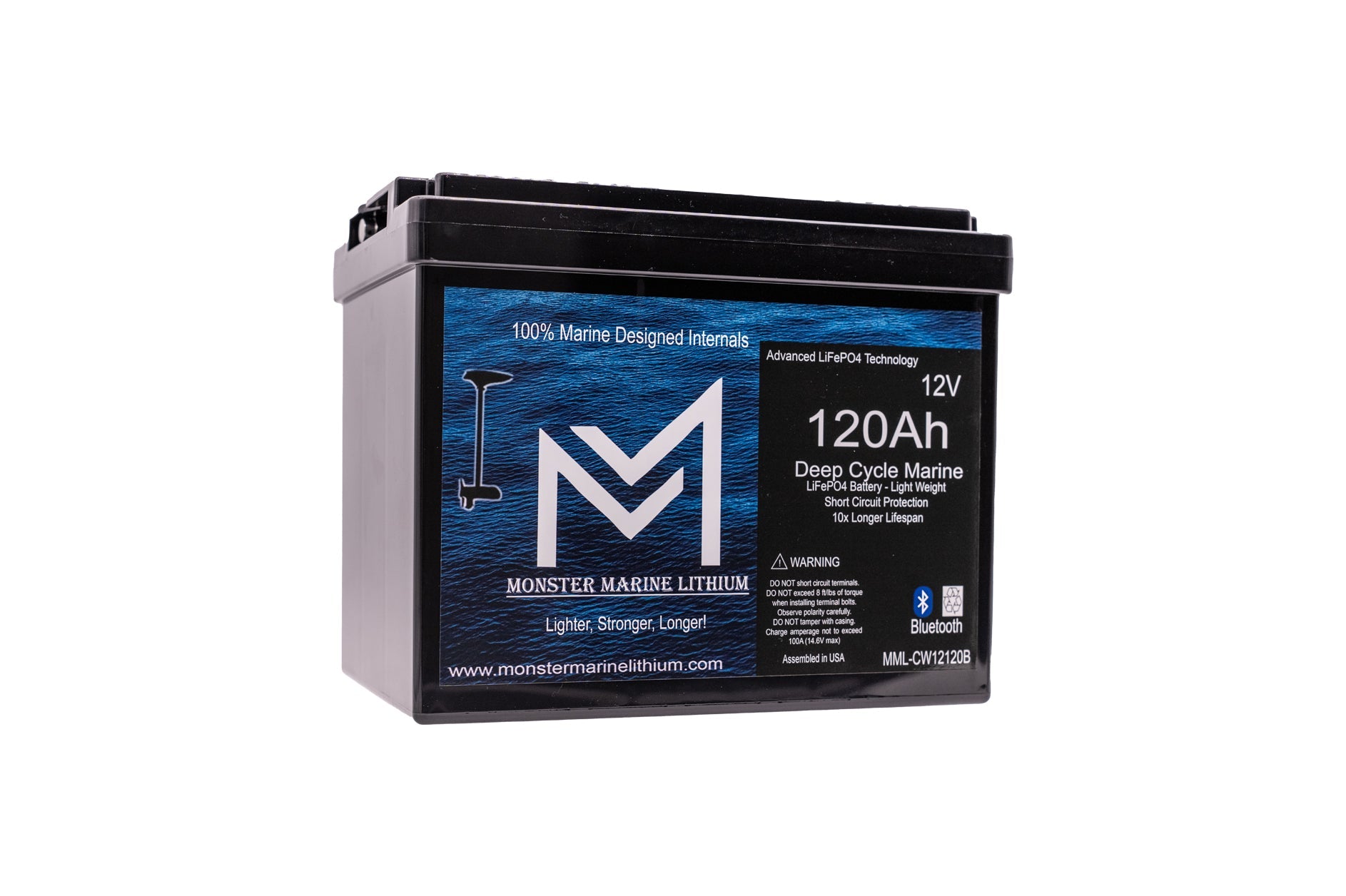 12V 120Ah Slim Bluetooth Lithium Deep Cycle Marine Battery MML-12120SB (w/ bluetooth)
