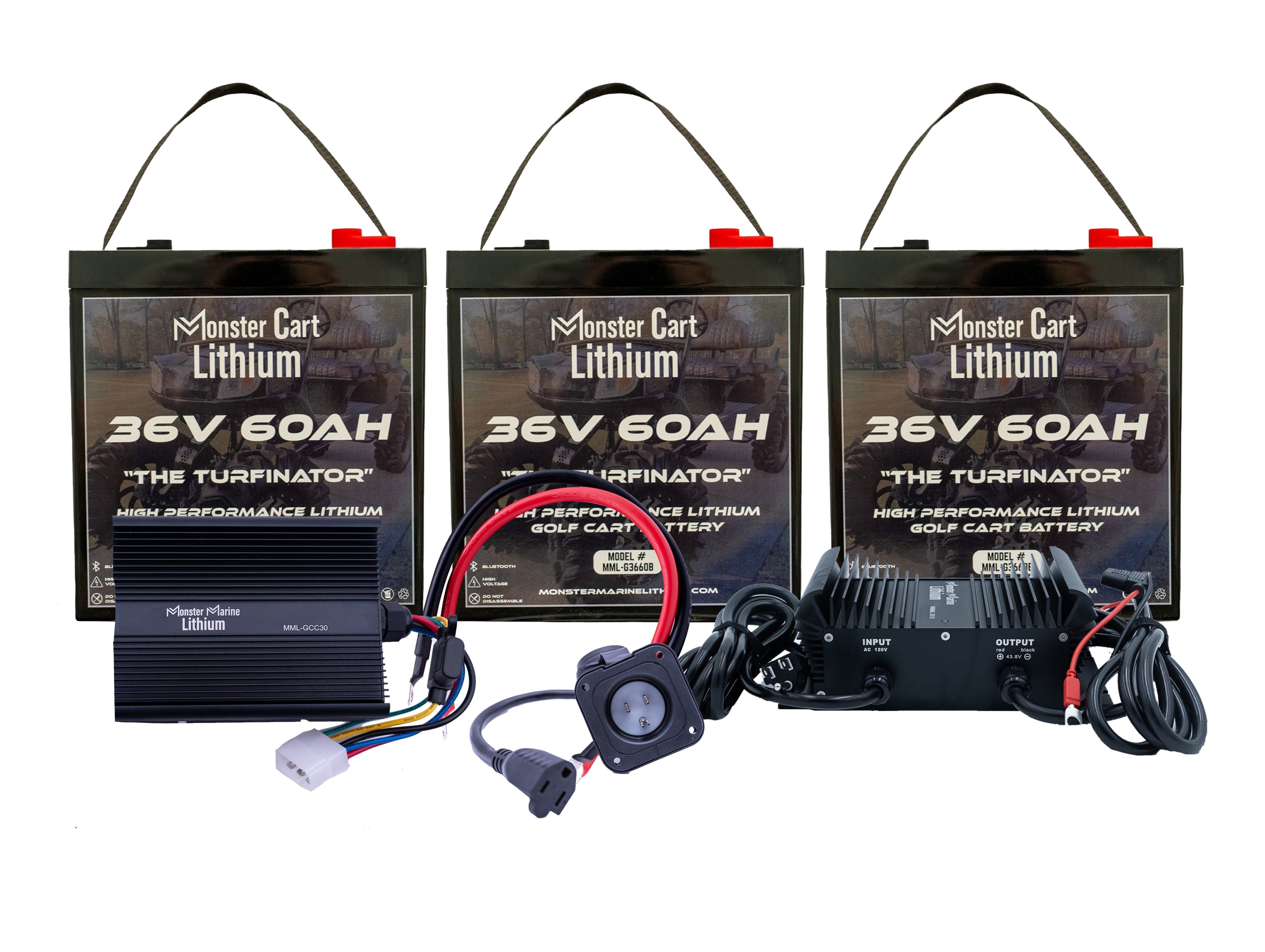 BIG BUNDLE 36v 180Ah- (3) 36V 60AH LITHIUM BATTERY & 36V 15A WATERPROOF CHARGER