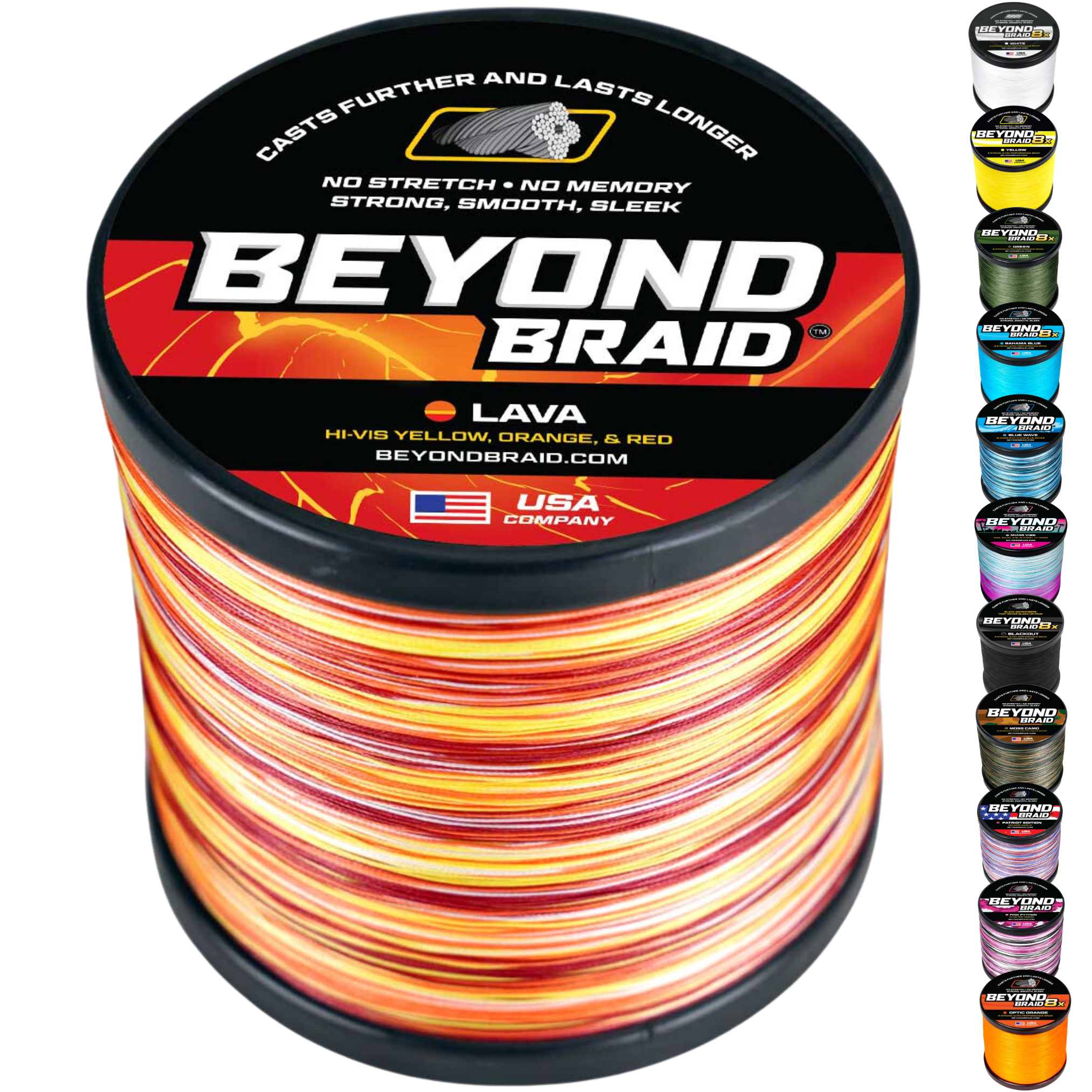 Beyond Braid Lava Hi-Vis Braided Line - Red, Orange & Yellow