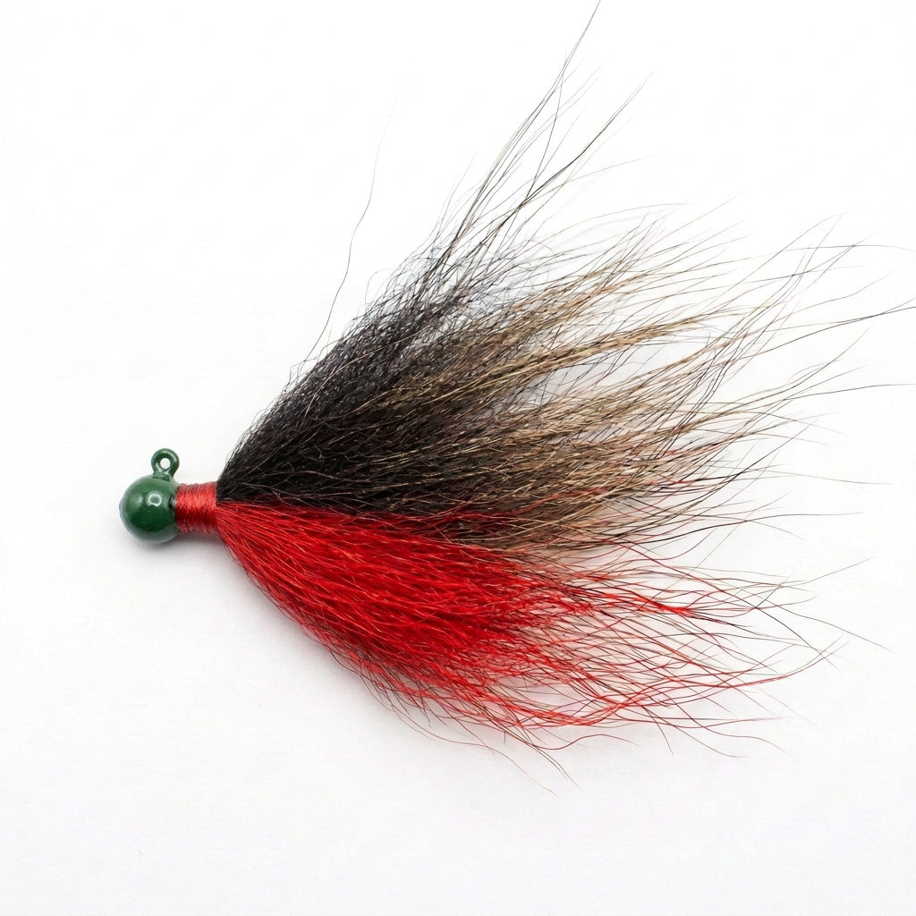 Jig Shack Hand Tied Ball Hair Jigs - Green Pumpkin Red Belly