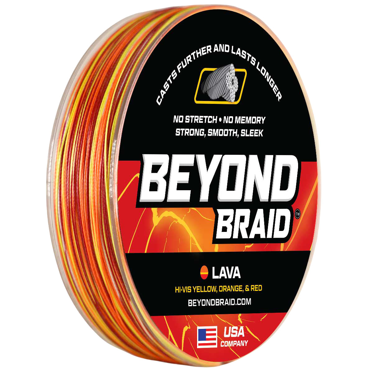 Beyond Braid Lava Hi-Vis Braided Line - Red, Orange & Yellow
